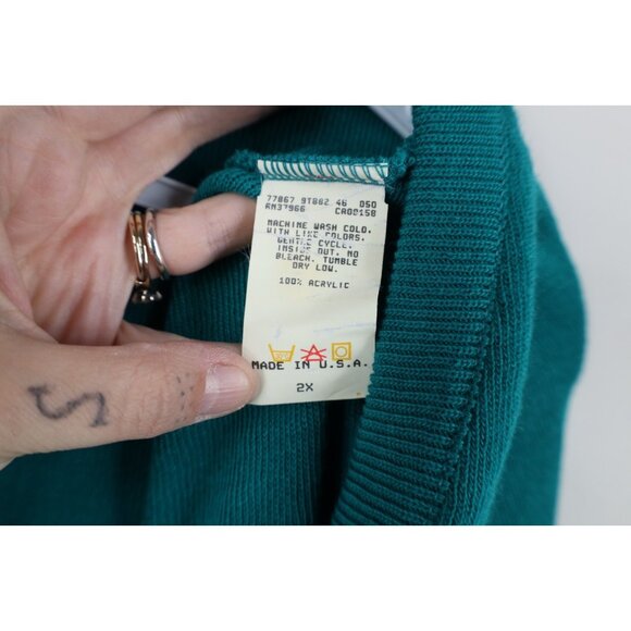Vintage 90s Streetwear Mens Size 2XLT Blank Knit V-Neck Sweater Vest Teal USA - Picture 7 of 11